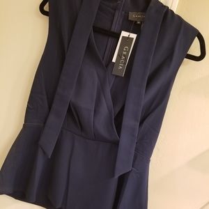 NWT - Gracia Navy Sleeveless Blouse - Medium